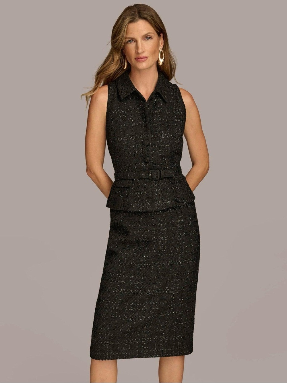 BNWT Donna Karan Sleeveless Black Tweed Pencil Dress sz 4